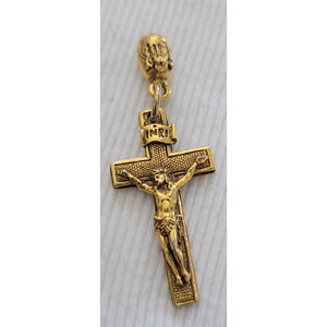 Big INRI Gold toned Jesus Crucifix Cross Pendant 2 inch long